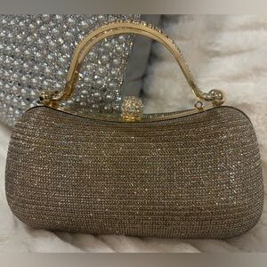 Bronze tone sparkly evening clutch bag purse
